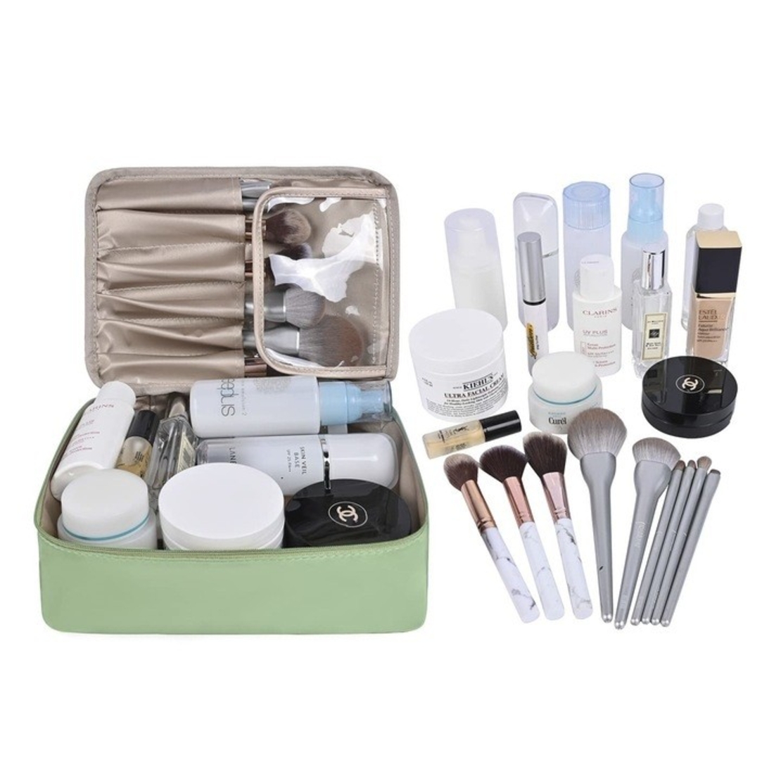 Geanta de Calatorie, Flippy, pentru Cosmetice si Articole de Toaleta, Material Impermeabil, 2 in 1, Portfard Interior Detasabil, 23 x 16 x 8 cm, Verde