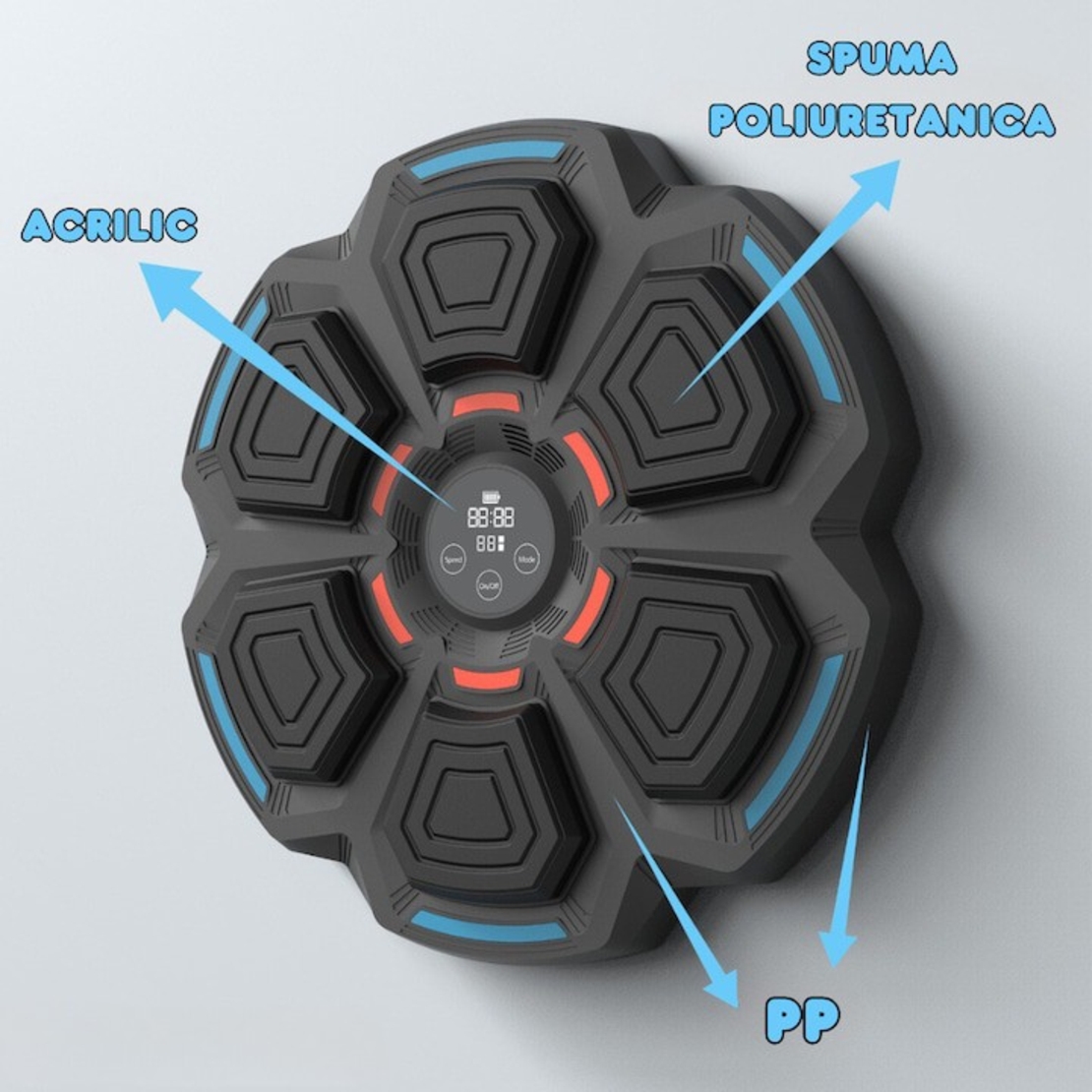 Tinta Lovituri Box Montabil pe Perete, Flippy, Negru, Difuzor, Bluetooth, Iluminare LED, 41.5 x 6.5 x 42 cm, Manusi Incluse