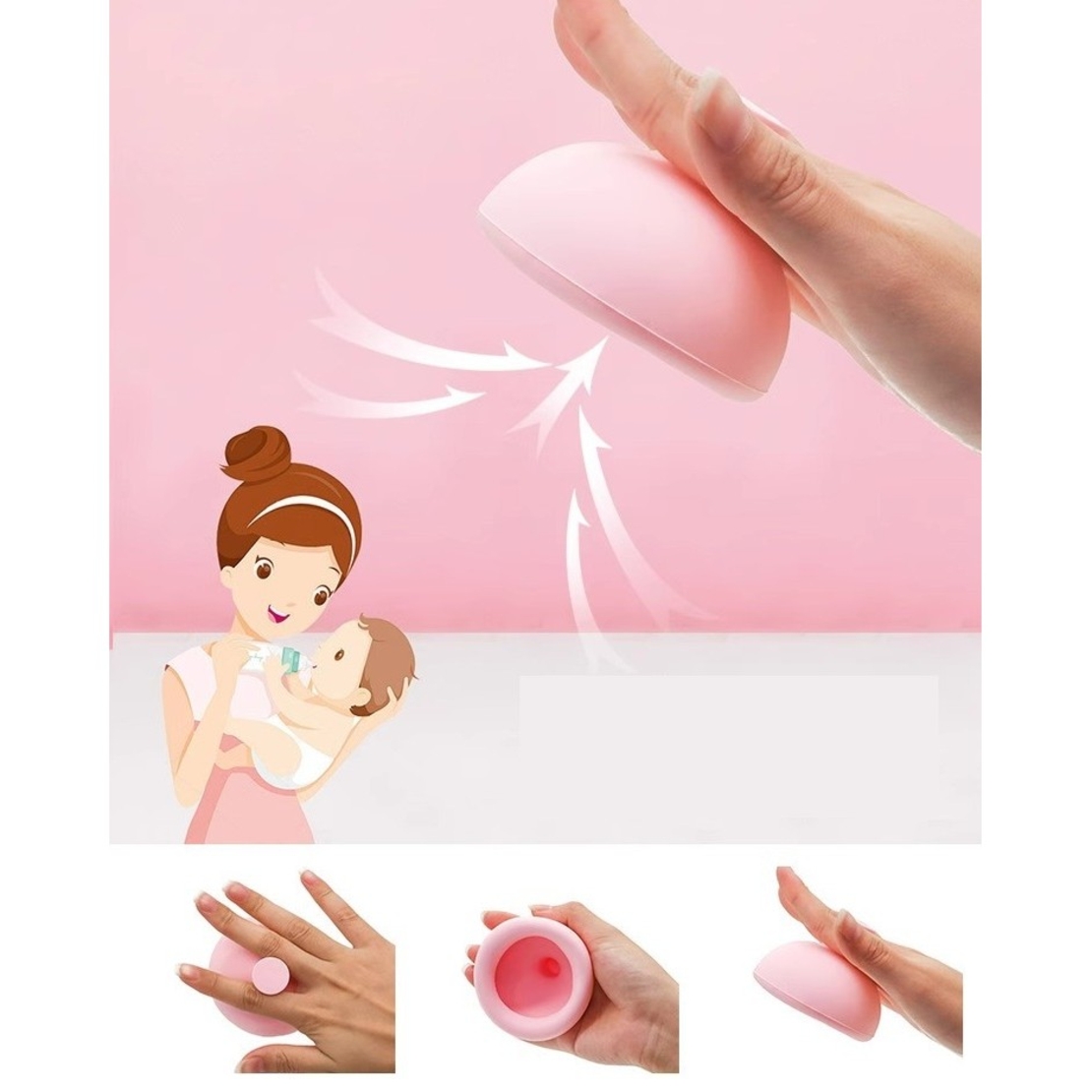 Dispozitiv Terapeutic Sputa, Flippy, Cupa pentru Terapie Toracica, Dispozitiv de Eructare, pentru Sugari si Copii, 7.5 x 6 cm, din Silicon, Roz