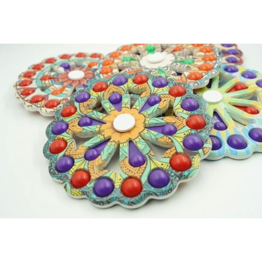 Jucarie Antistres, Flippy, Model Simple Dimple, Fidget Toy Spinner, cu 24 Buline, Multicolor