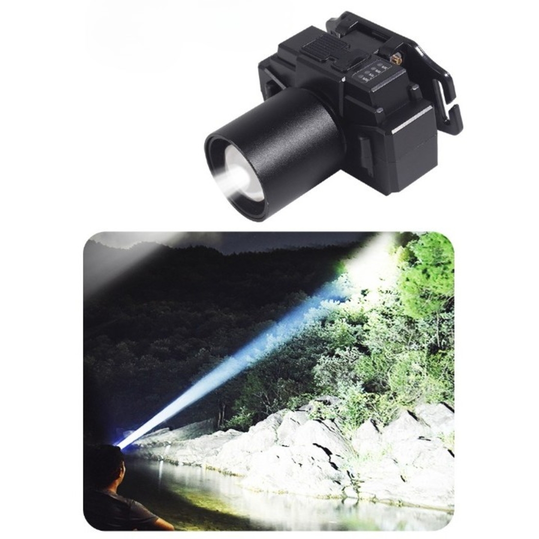 Lanterna LED de Montat pe Cap, Flippy, cu Raza Lunga de Zoom, Far Telescopic, Reglabil, Rezistent la Apa, pentru Pescuit in Aer Liber, Camping, Lumina Puternica, Lanterna, 7x4.5x6 cm, Negru