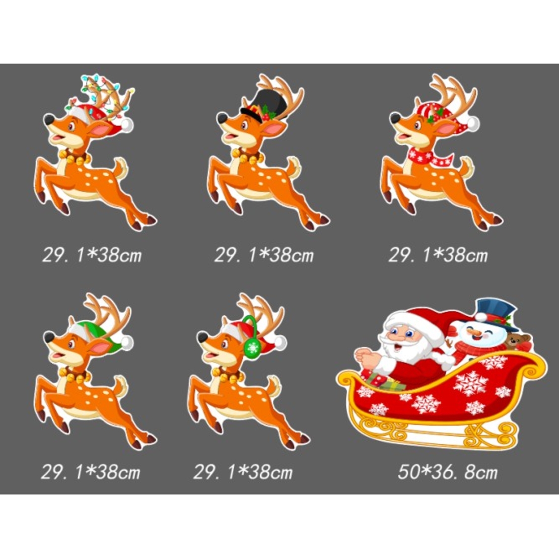 Decoratiune de Craciun, Flippy, pentru Gradina, Tip Trenulet, 6 Figurine + Bete de Infipt in Pamant, din Plastic, Impermeabil, Model Mos Craciun cu Renii, Multicolor