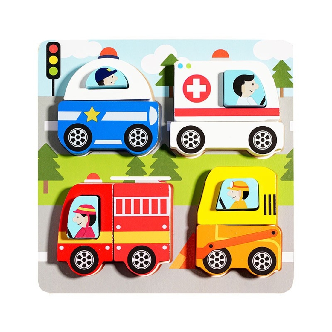 Jucarie Montessori, Flippy, Tip Puzzle 3D, din Lemn, +36 Luni, Model Masini, 18 x 18 x 1.5 cm, Multicolor