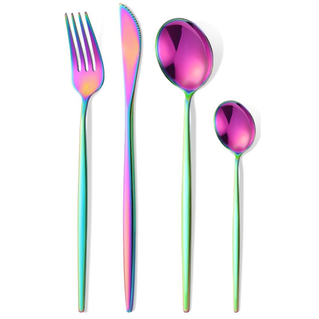 Tacamuri Portugheze, Flippy, Set din 24 de Piese din Otel Inoxidabil, 6 Cutie, 6 Furculite, 6 Linguri de Masa, 6 Linguri pentru Ceai, Fade Multicolor