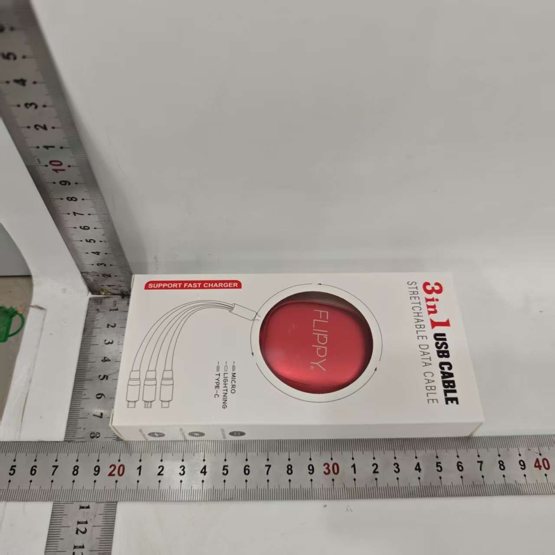 Cablu Retractabil Universal pentru Telefon, Flippy, Universal 3in1 pentru Orice Tip de Telefon, Micro-USB, Lightning, TYPE-C, 1.2M, Rosu