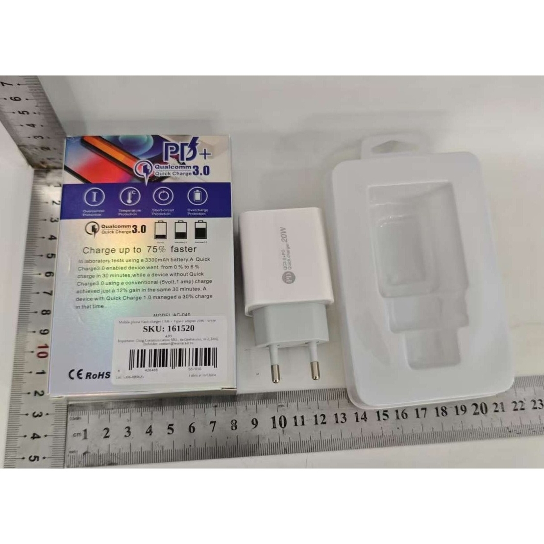 Incarcator Rapid PD QC3.0, Flippy, 2 Porturi, USB + Type C, 20W, Incarcare Rapida, Protectie Supraincalzire, 9.5 x 5.3 x 5.8 cm, Alb