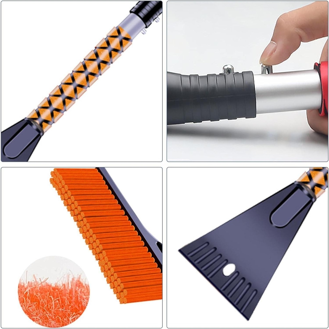 Perie de Zapada cu Racleta pentru Masina, Flippy, Multifunctionala, Demontabila, cu Maner Antiderapant, Aluminiu, Plastic, Fragmentarea Ghetii de pe Parbriz, Solutia pentru Iarna, pentru Dezghetare, 68x24x11.1 cm, Portocaliu