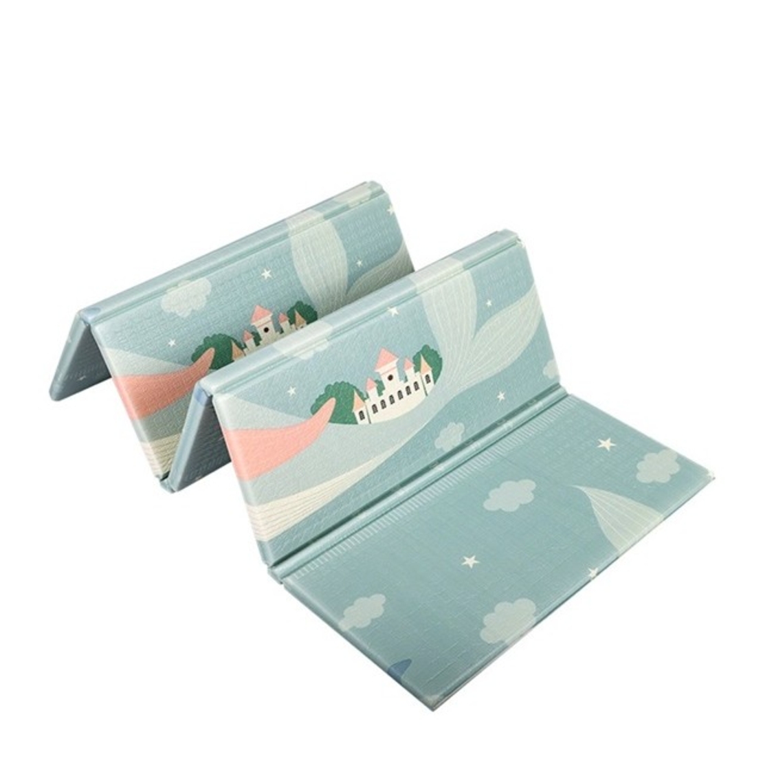 Covoras pentru Copii, Flippy, cu 2 Fete, Model Balene/Iepurasi, din XPE+PE, Impermeabil, Antiderapant, Protectie Termica, +3 Luni, Pliabil, 180 x 200 x 1.5 cm, Multicolor