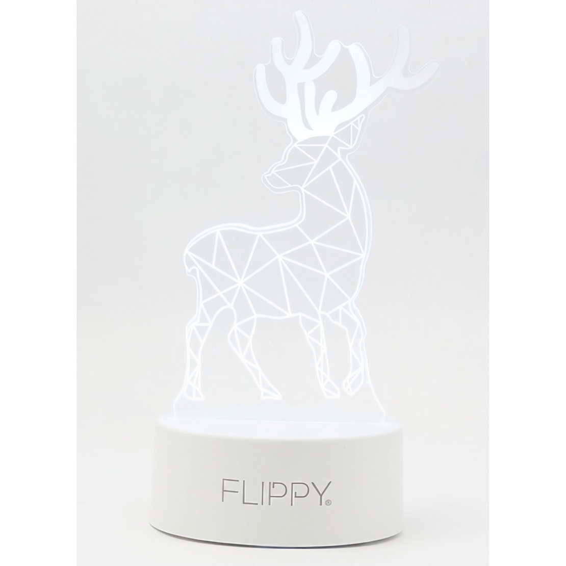 Lampa LED decorativa, Flippy, 3D, Cerb, cu telecomanda, doua moduri de alimentare USB si baterii, 20 cm inaltime, din material acril si lumina multicolora, alb