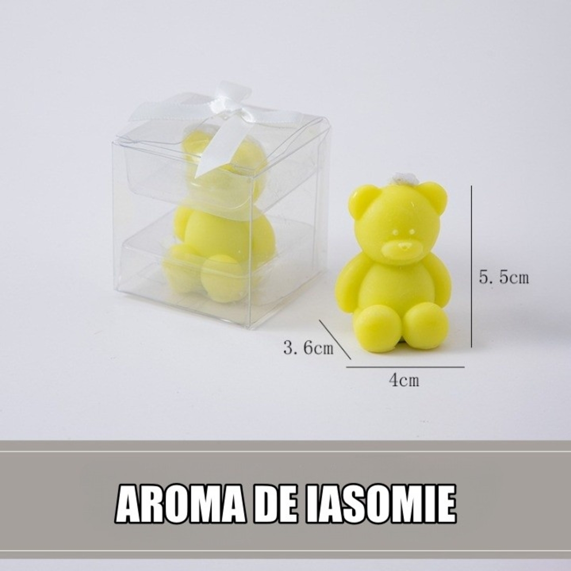Lumanare Parfumata, Flippy, Model Ursulet, Galbena, Aroma de Iasomie, 5.5x3.6x4 cm
