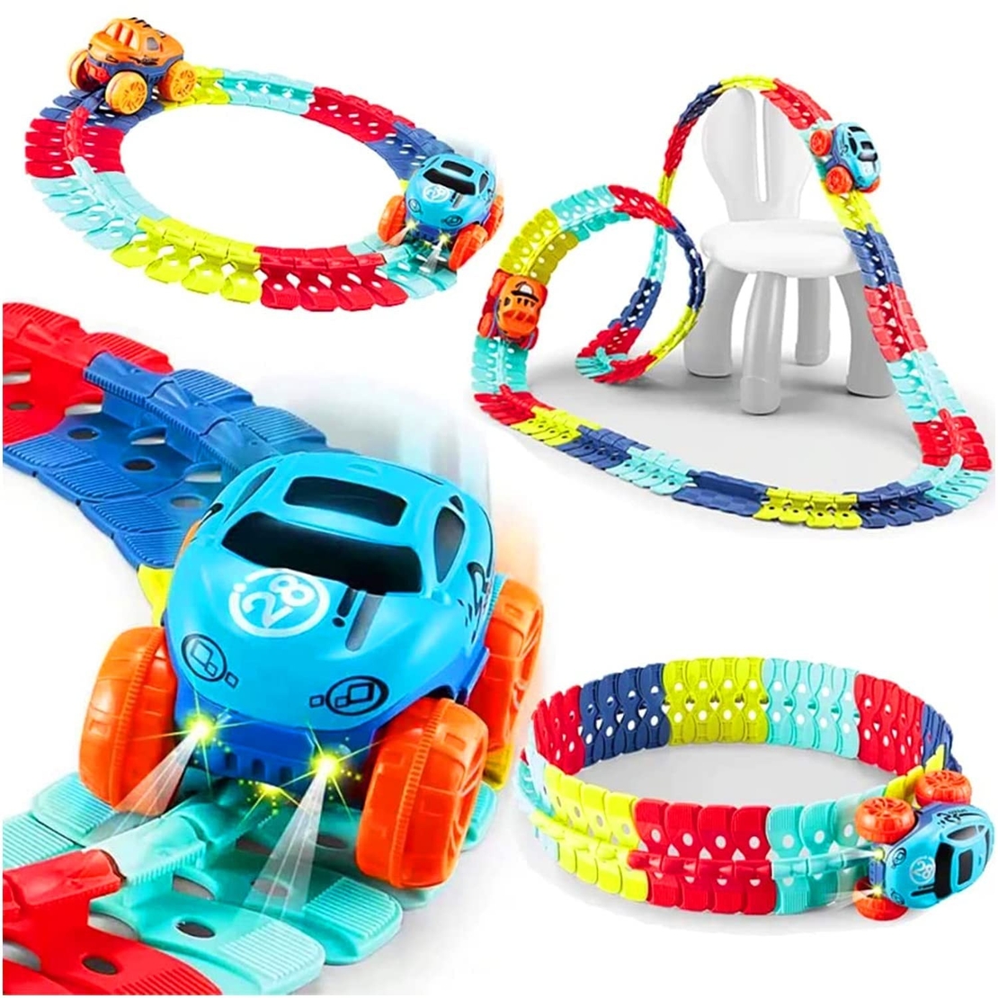 Jucarie de Constructie RollerCoaster, Flippy, 184 de Piese, 44.5x36x7 cm, cu Masini, Multicolor