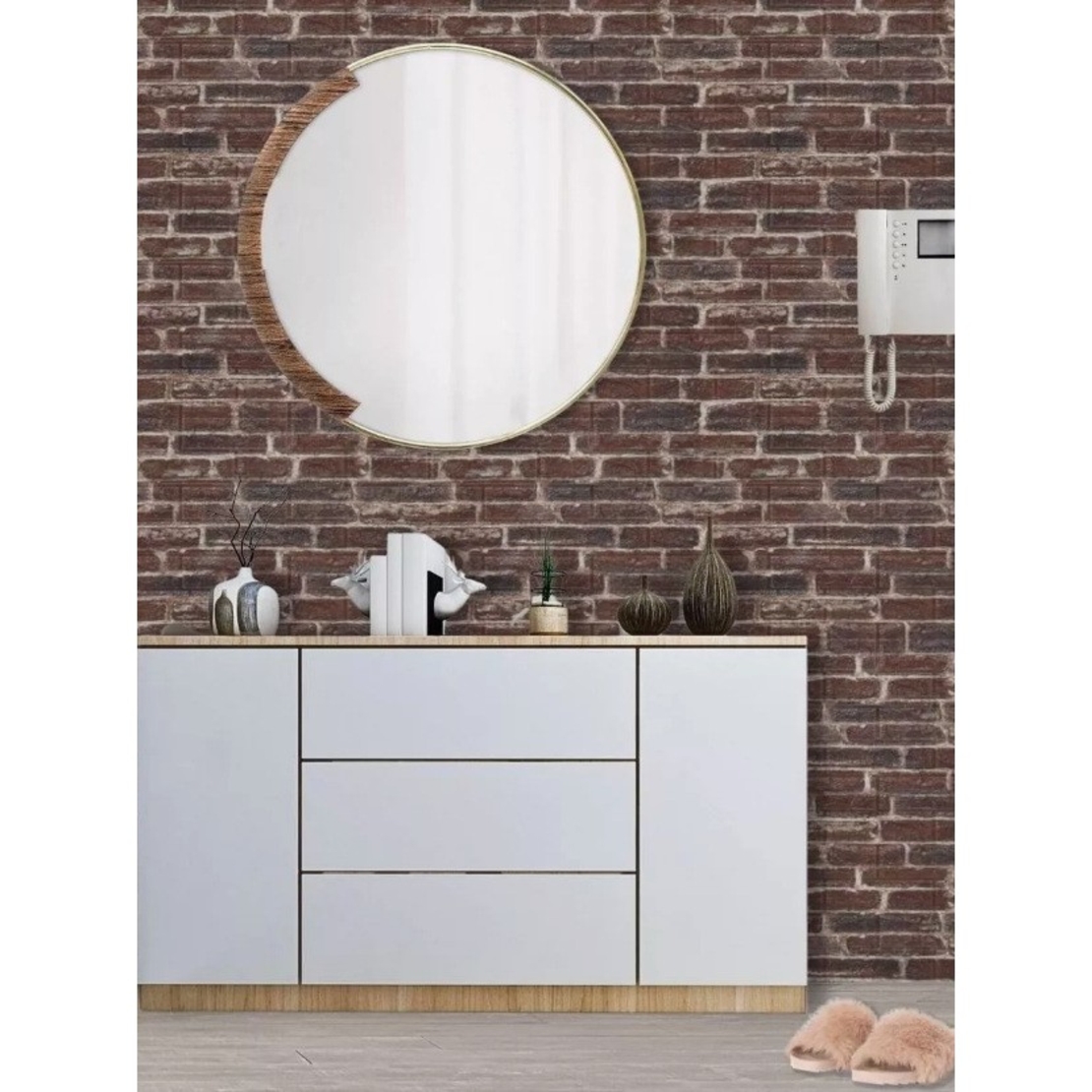 Set 10 Stickere de Perete, Flippy, Autoadezive, 70 x 77 cm, 4 mm Grosime, Suprafata Acoperita 5.3 mp, din PVC, Model Caramida Rosie, Caramiziu