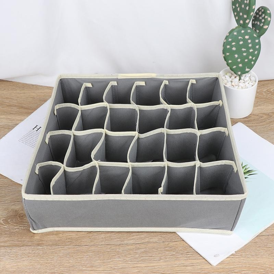 Cutie De Depozitare, Flippy, Pentru Lenjerie, Sosete Si Sutiene, Material Textil, 24 Compartimente, 32 x 32 x 10 cm, Culoare Gri