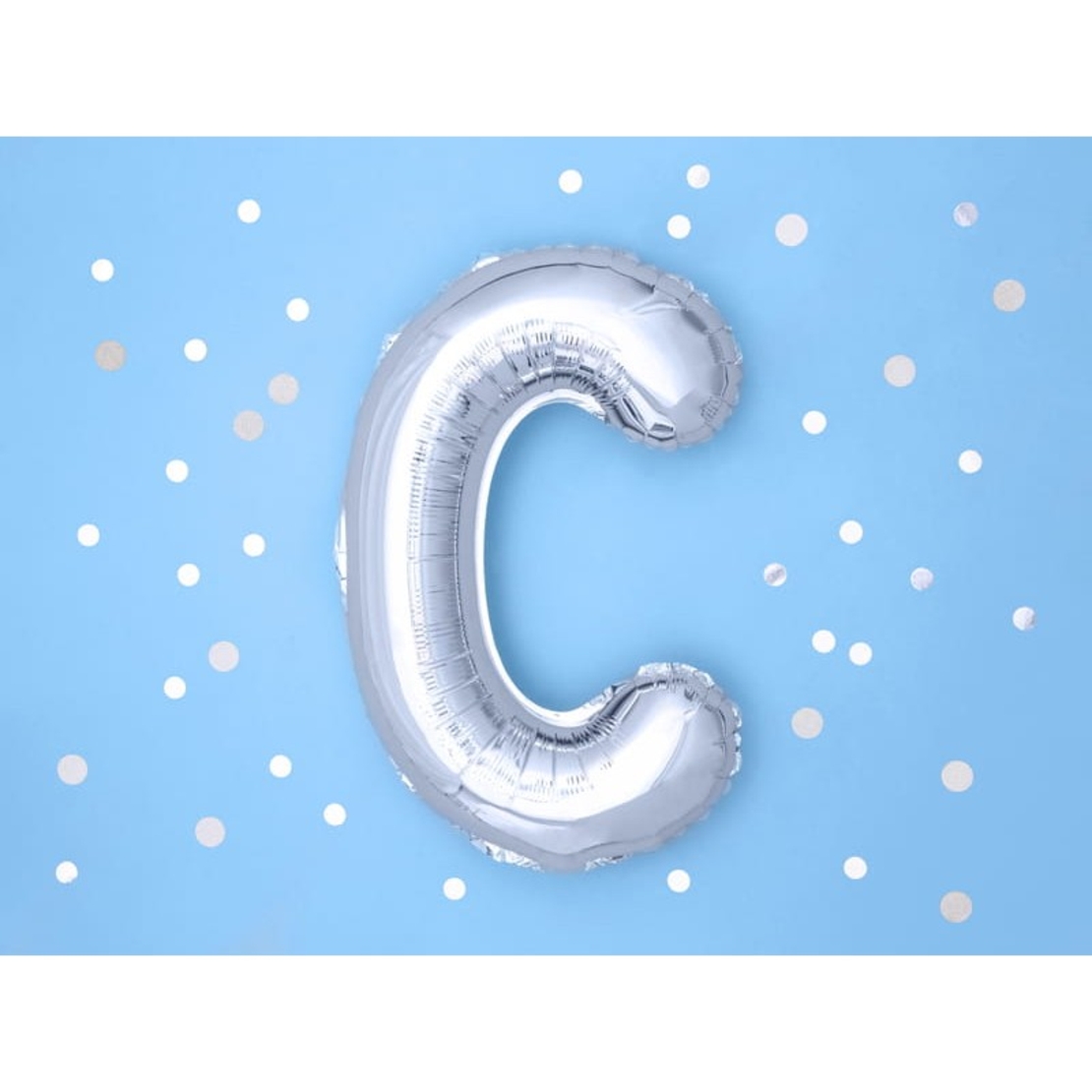 Balon Folie Metalizata Litera C, Flippy, 40 cm, Umflati cu Heliu sau Aer, Ambalaj Individual, Pai inclus, Argintiu
