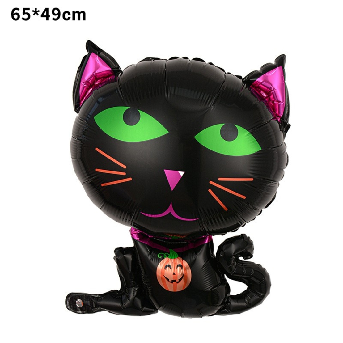 Set 5 Baloane din Folie Metalizata, Flippy, Figurine, Tema Halloween, Pai Inclus, Ambalaj Individual, Umflare cu Aer sau Heliu, Figurina Pisica 65x49 cm, Stelute si Cerculete 45 cm, Negru