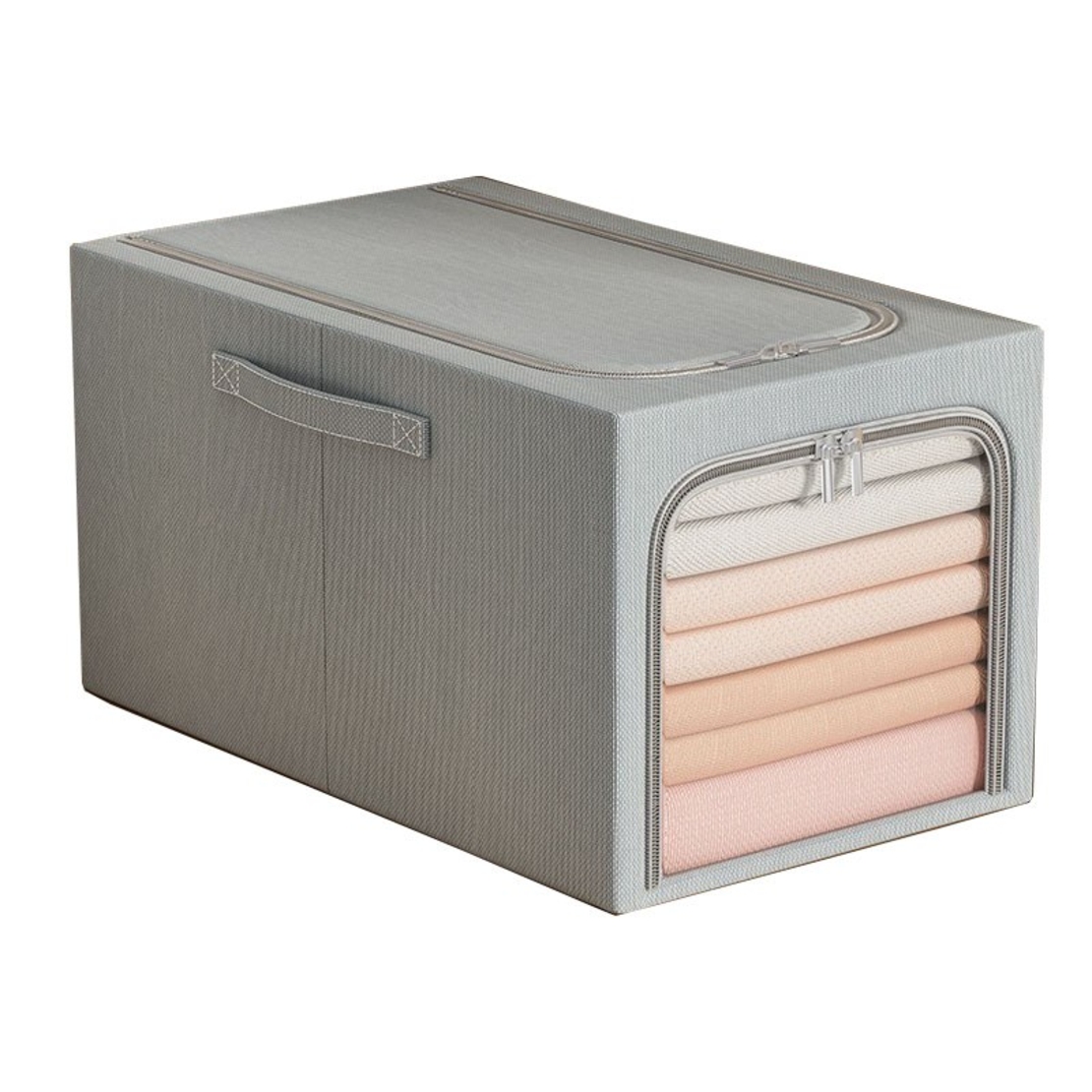 Cutie de Depozitare, Flippy, 49L, din In si Bumbac, Pliabila, Cadru din Otel, 47 x 35 x 30 cm, Albastru Fumuriu