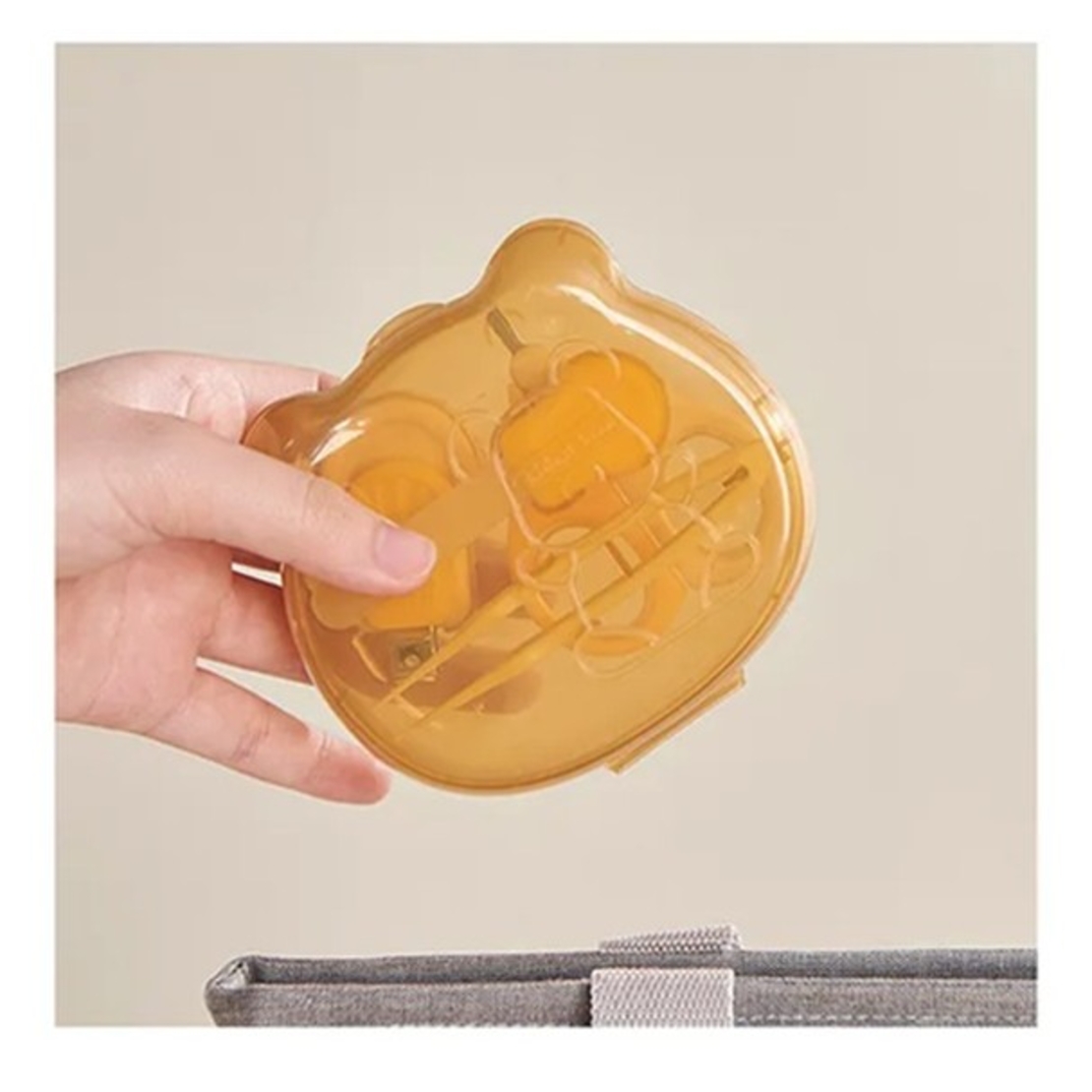 Set Ingrijire Unghii pentru Bebelusi, Flippy, Cutie de Depozitare in Forma de Ursulet, 10 x 9.5 cm, Galben