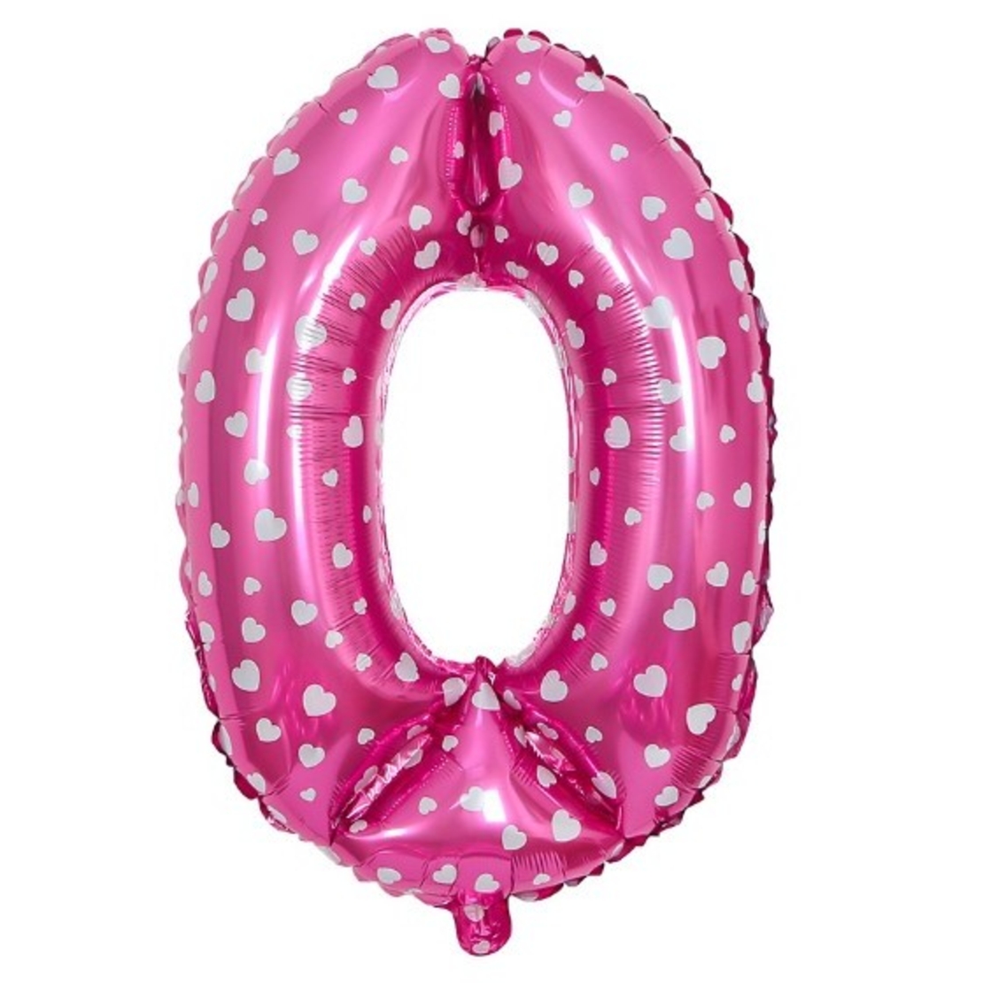 Balon din Folie Metalizata Flippy, Figurina Cifra, Imprimeu Inimi, Tema Aniversare 80 cm, Ambalaj Individual, Pai inclus, Umflare cu Aer sau Heliu, Roz, Cifra 0