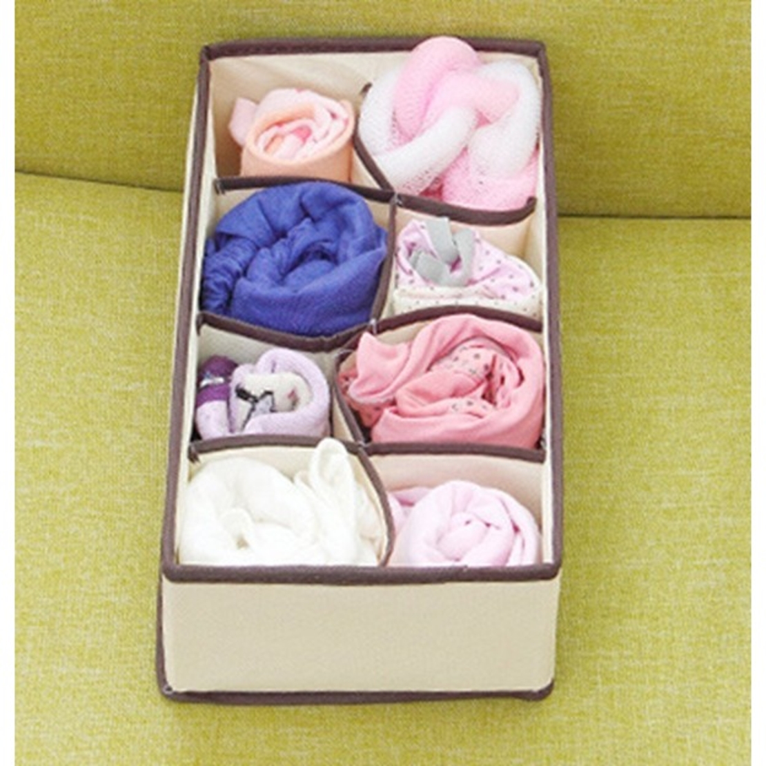 Cutie De Depozitare, Flippy, Pentru Lenjerie, Sosete Si Sutiene, Material Textil, 8 Compartimente, 32 x 16 x 10 cm, Culoare Bej