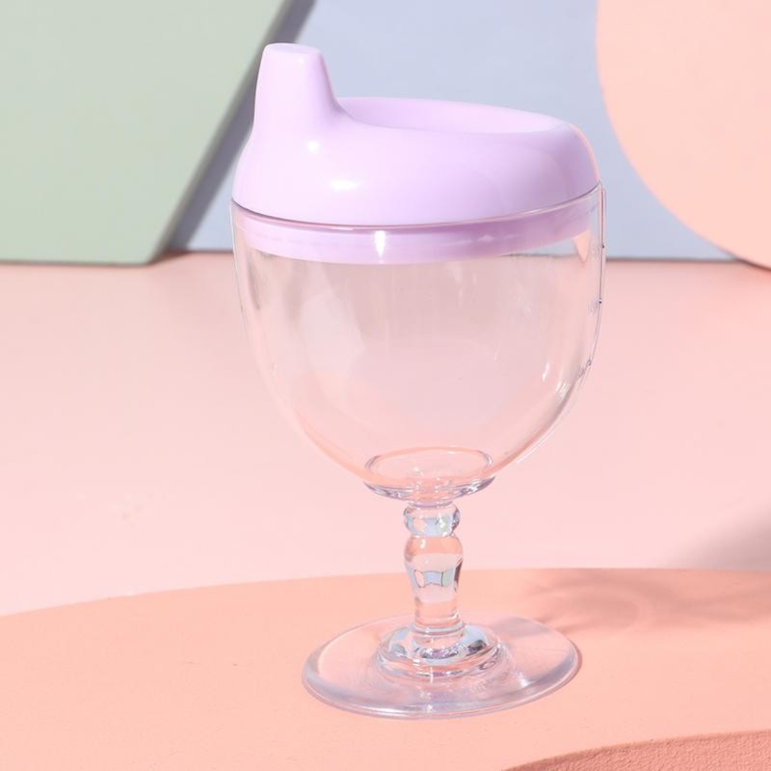 Pahar din Plastic Transparent cu Picior, Flippy, pentru Copii, 14 x 7.7 cm, cu Cioc Antiscurgere, + 3 Ani, Fara Maner, Mov