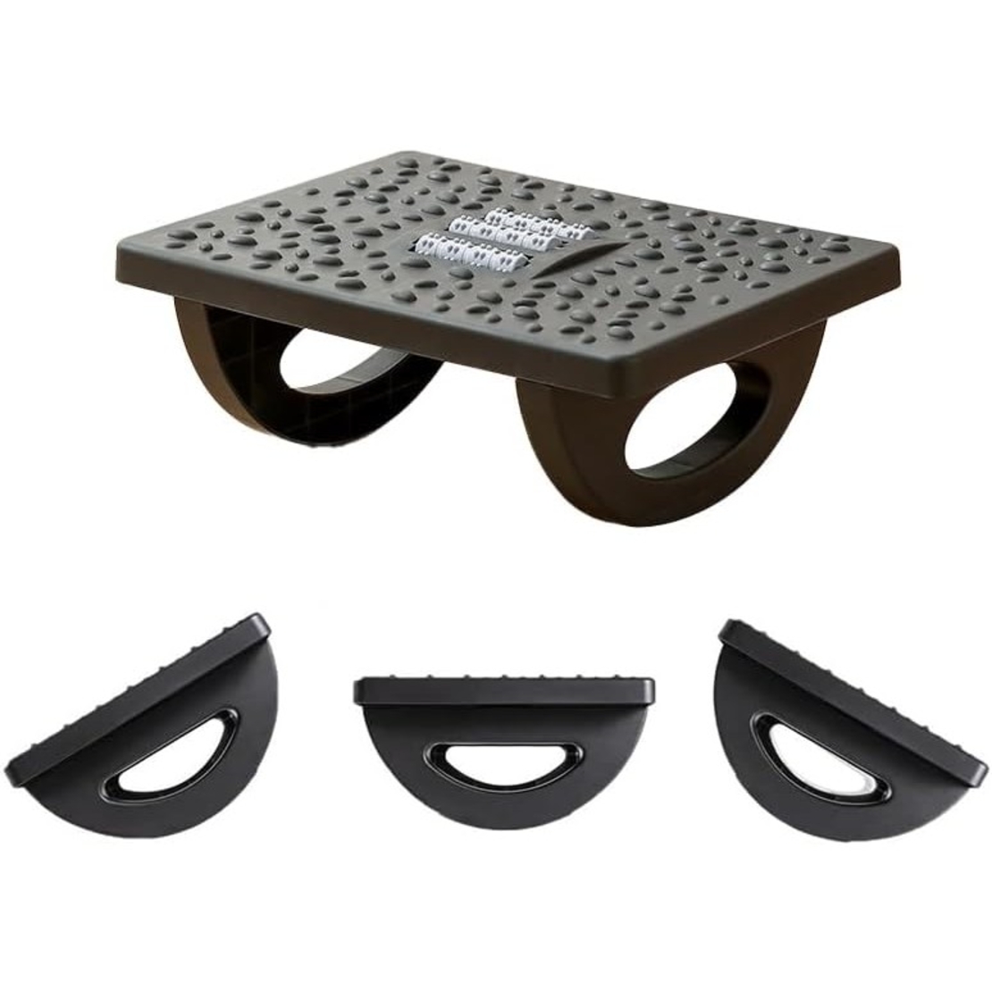 Suport Ergonimic pentru Picioare, Flippy, Plastic, cu Role de Masaj pentru Talpi, pentru Birou, Usor de Transportat, Detasabil, 33.5x24x12 cm, Negru