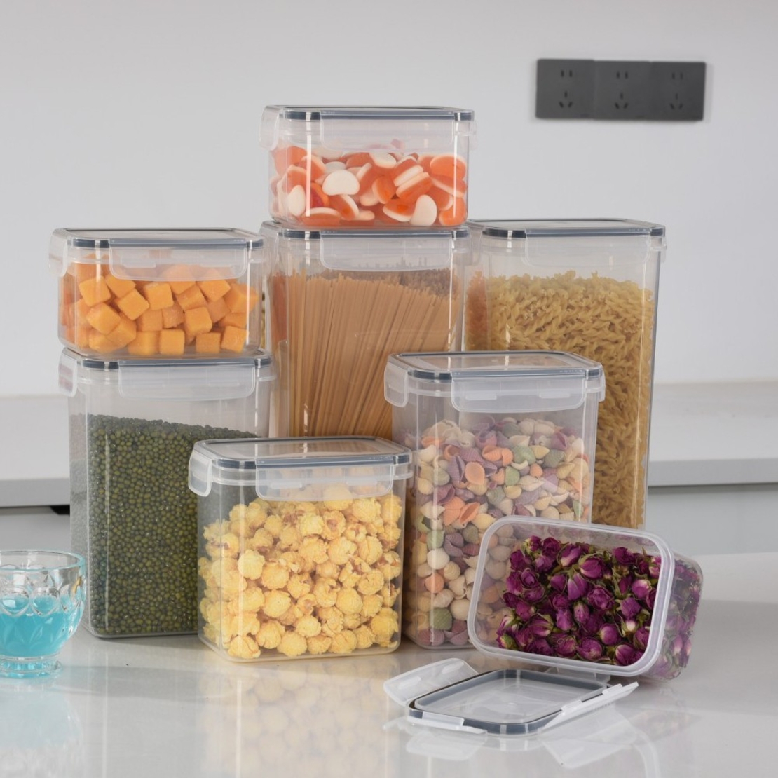 Cutii de depozitare alimente, Flippy, Set din 8 Cutii pentru Condimente, Cereale, Cutii pentru Bucatarie, din Plastic PP, Cutii Alimentare, Diferite Dimensiuni, Transparente
