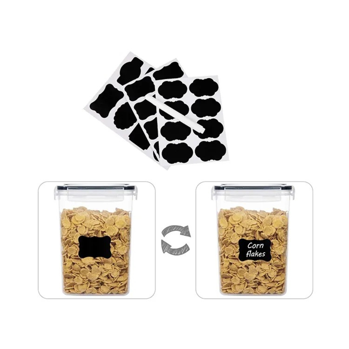 Cutii de depozitare alimente, Flippy, Set din 8 Cutii pentru Condimente, Cereale, Cutii pentru Bucatarie, din Plastic PP, Cutii Alimentare, Diferite Dimensiuni, Transparente