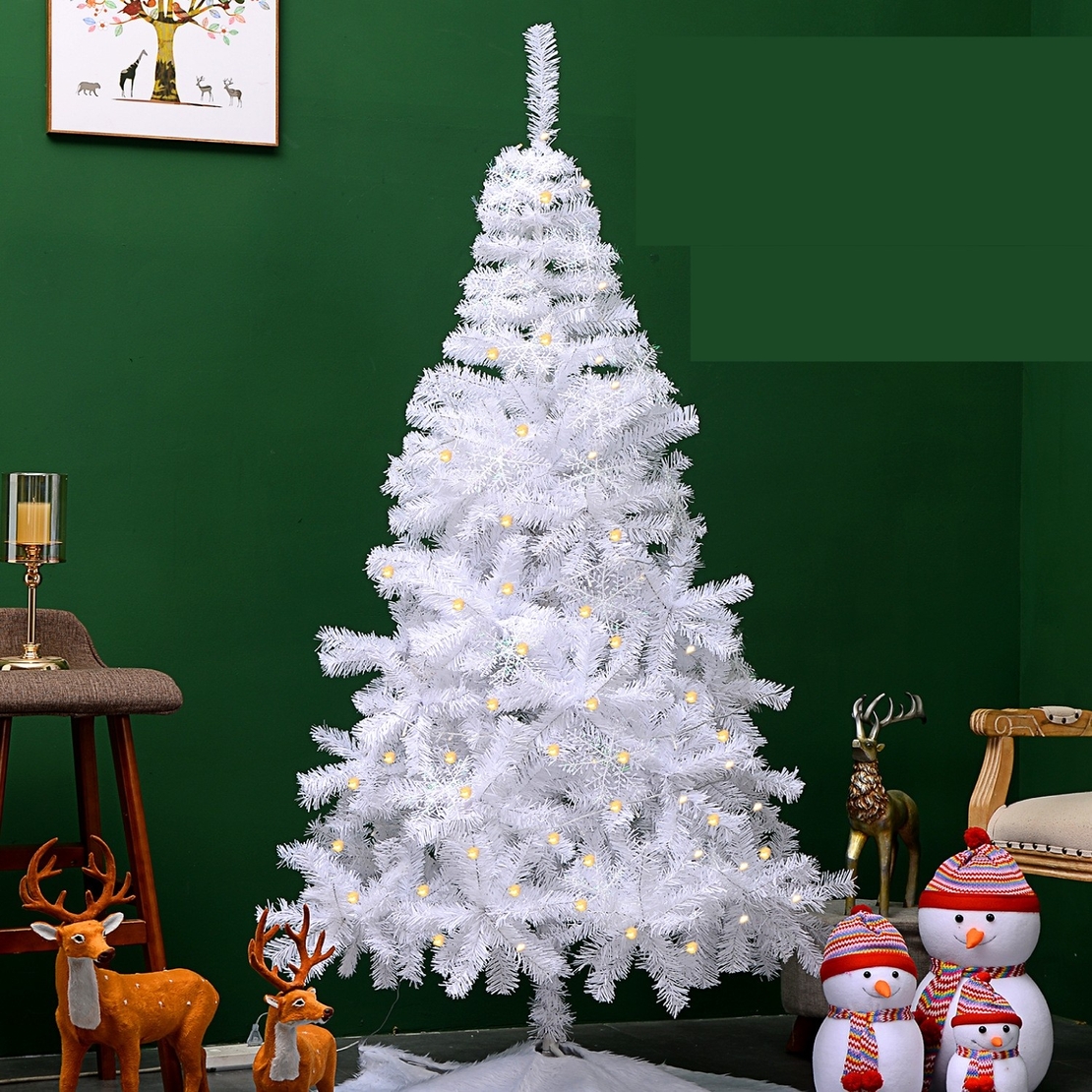 Brad de Craciun artificial cu suport inclus Flippy, 120 cm, 240 ramuri/varfuri, material plastic, suport clasic, fara iluminare, utilizat pentru interior/exterior, alb