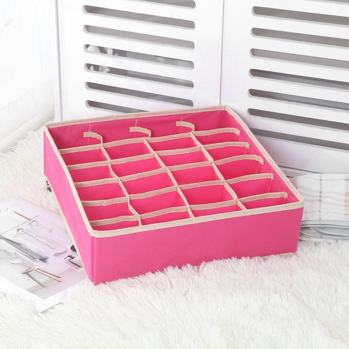 Cutie De Depozitare, Flippy, Pentru Lenjerie, Sosete Si Sutiene, Material Textil, 24 Compartimente, 32 x 32 x 10 cm, Culoare Roz