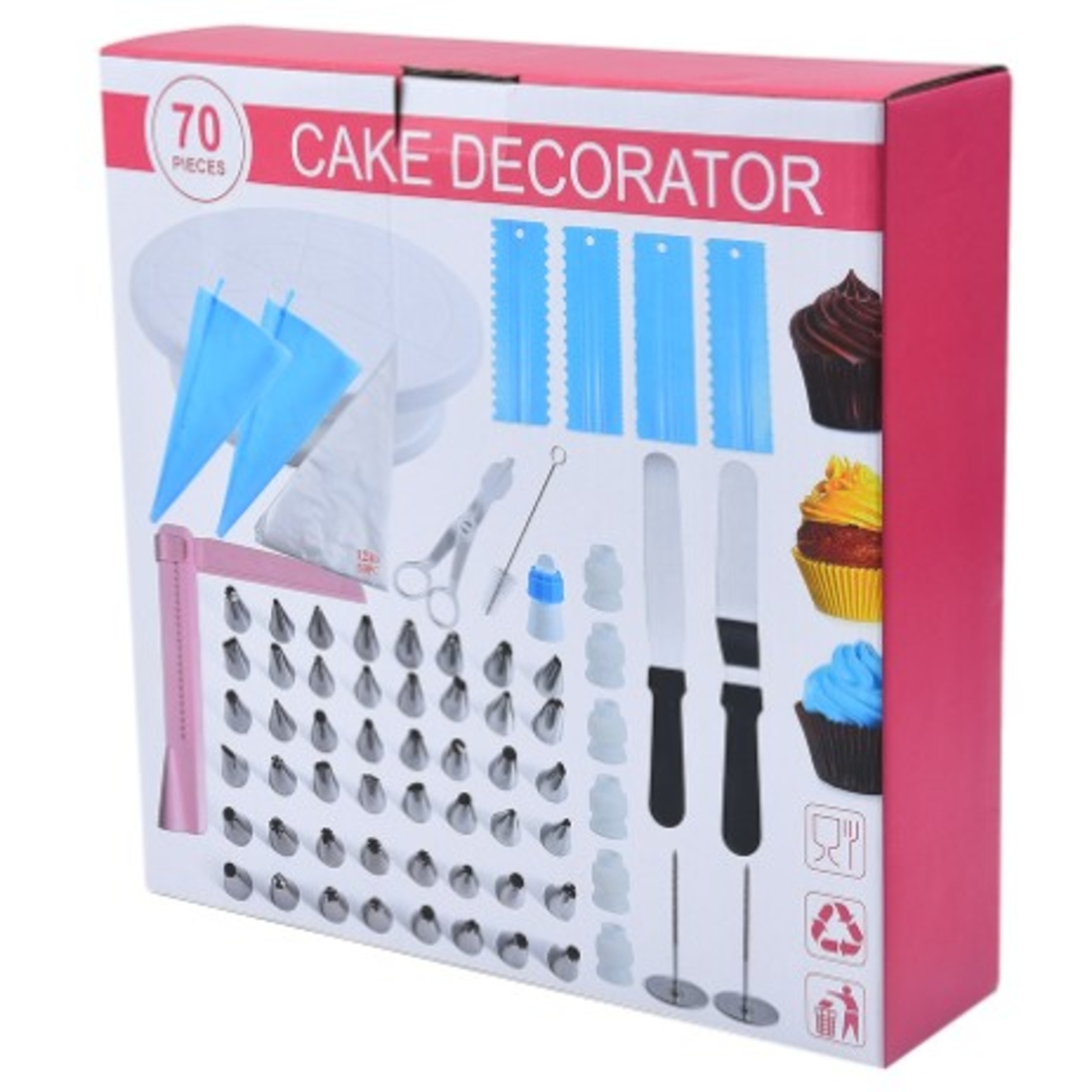 Set 70 Piese Ustensile pentru Ornare Prajituri, Flippy, din Plastic si Otel Inoxidabil, Multicolor