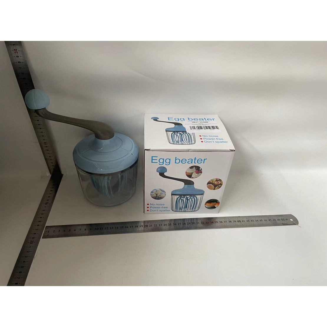 Mixer Manual, Flippy, pentru Oua Smantana Frisca Aluat, Maner Plastic, Usor de Utilizat si Depozitat, Bol Transparent, 24.5 x 11.5 cm Albastru