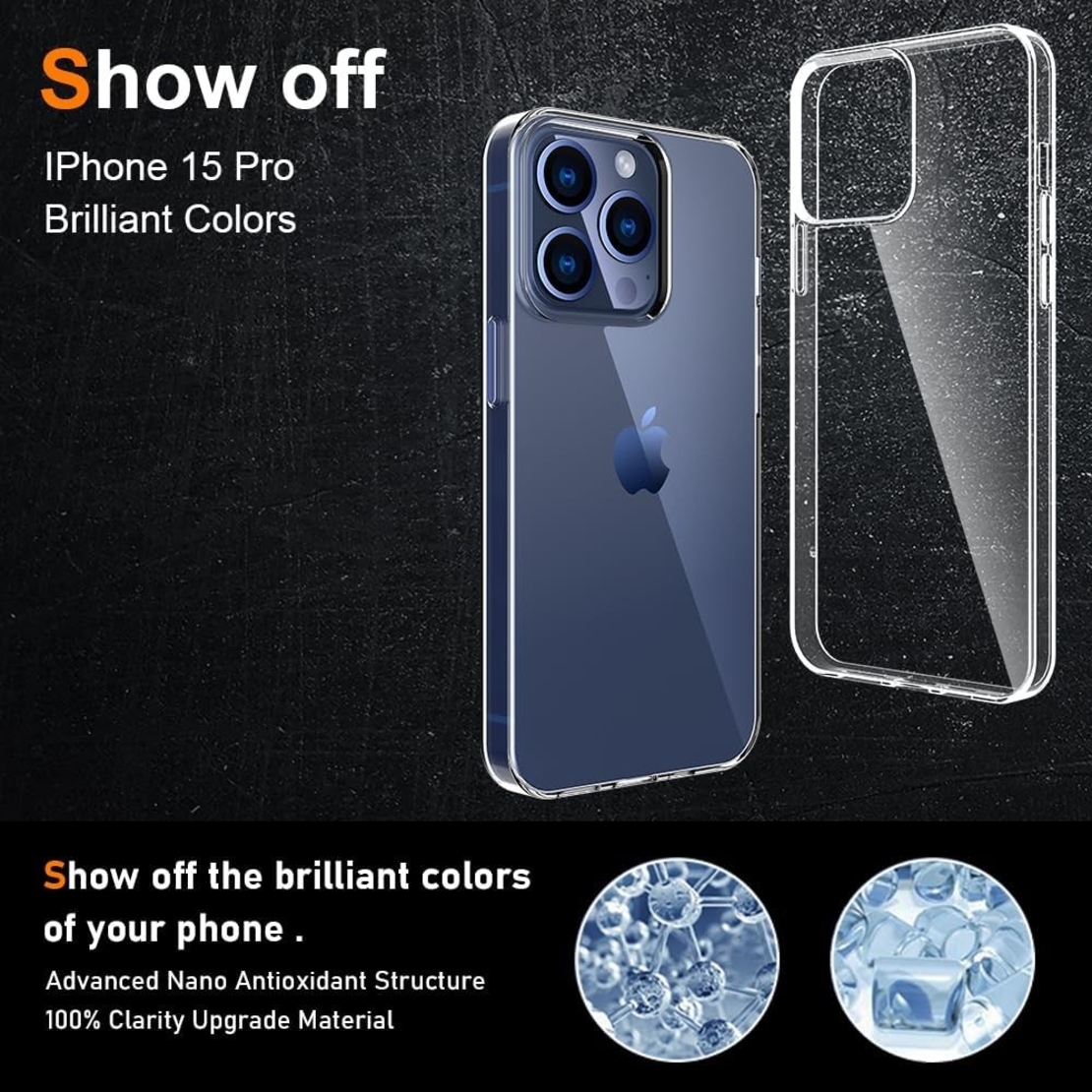 Husa de Protectie din Silicon, pentru Apple iPhone 15 Pro, PC, Antisoc, Rezistenta la Impact, Transparenta