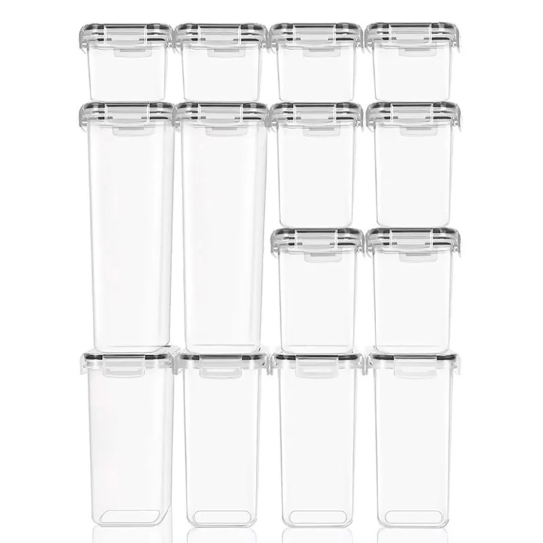 Cutii de depozitare alimente, Flippy, Set din 14 Cutii pentru Condimente, Cereale, Cutii pentru Bucatarie, din Plastic PP, Cutii Alimentare, Diferite Dimensiuni, Transparente