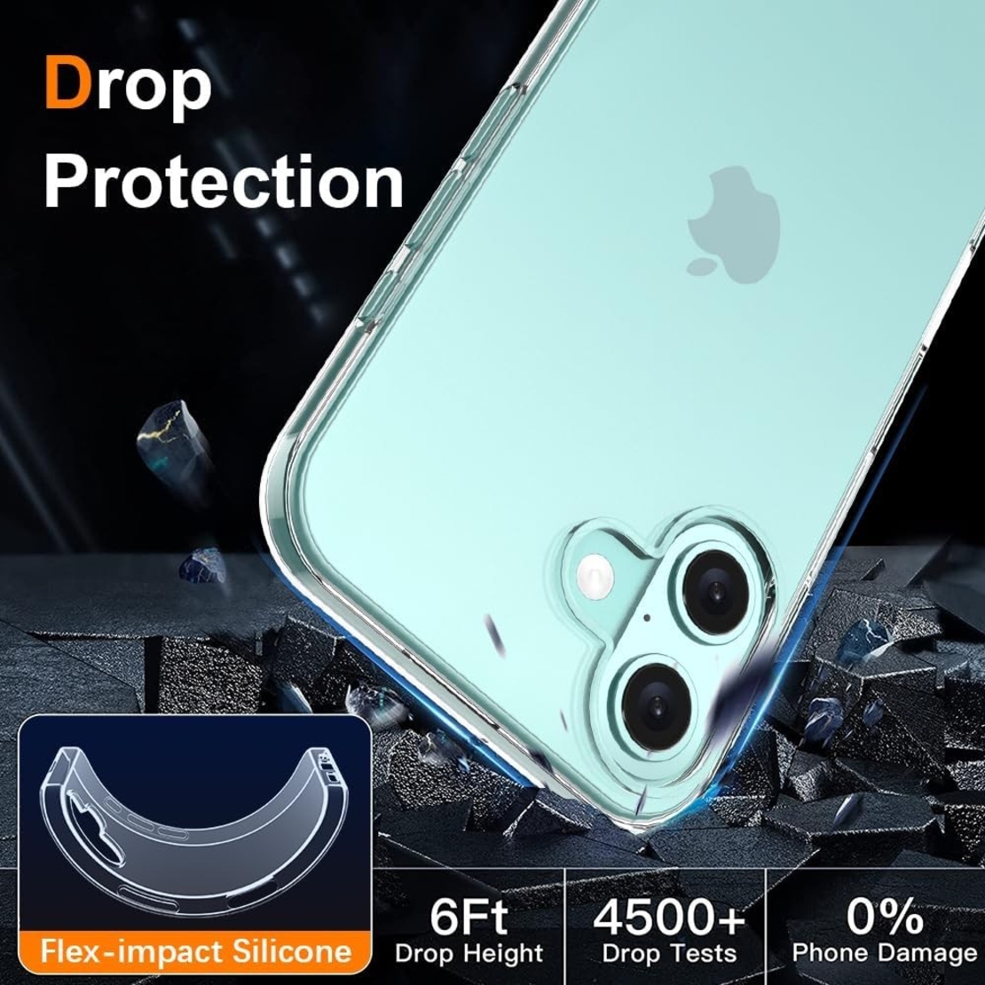 Husa de Protectie din Silicon, pentru Apple iPhone 16 Plus, PC, Antisoc, Rezistenta la Impact, Transparenta