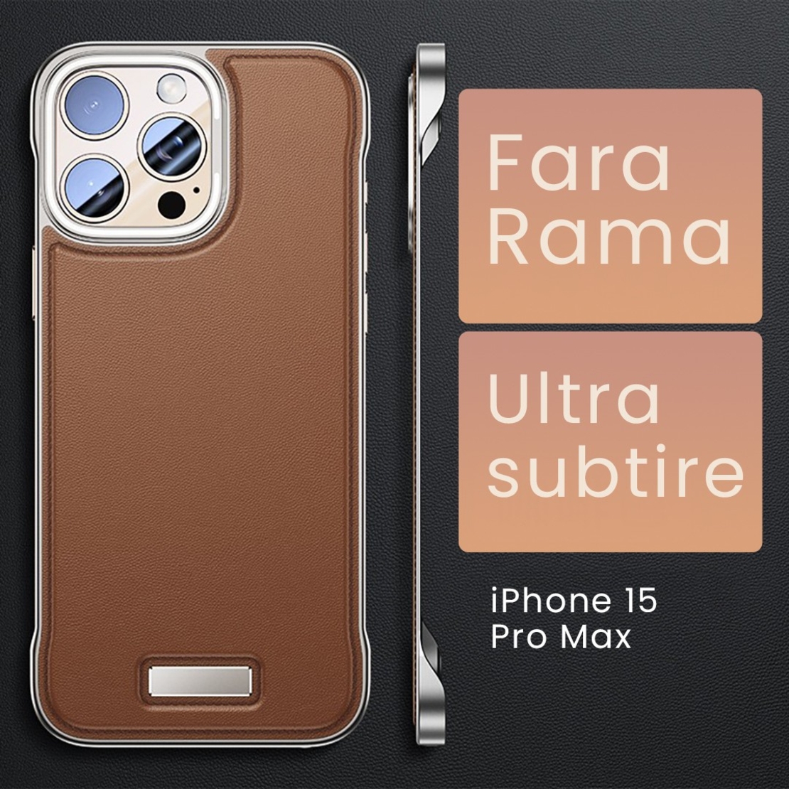 Husa pentru iPhone 15 Pro Max, husa de protectie pentru telefon, Flippy, Design Modern fara margini, din Piele PU, Subtire, Maro