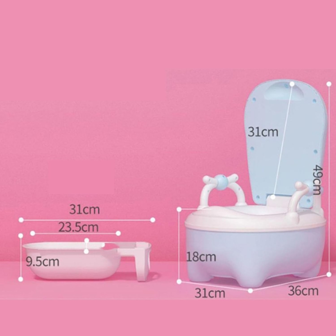 Olita pentru Copii, Flippy, +1an, Portabila, Design Vacuta cu Capac, Model Prietenos, Non-Toxic, cu Manere, Compartiment Detasabil, Perie Inclusa, Usor de Curatat, Albastru