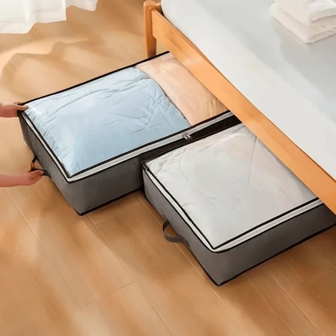 Husa de Depozitare, Flippy, Intrebuintare Multipla, Pliabila, cu Fermoar Bidirectional si Fereastra Deasupra Transparenta, Manere Laterale, Lavabila, 65x45x15 cm, Gri