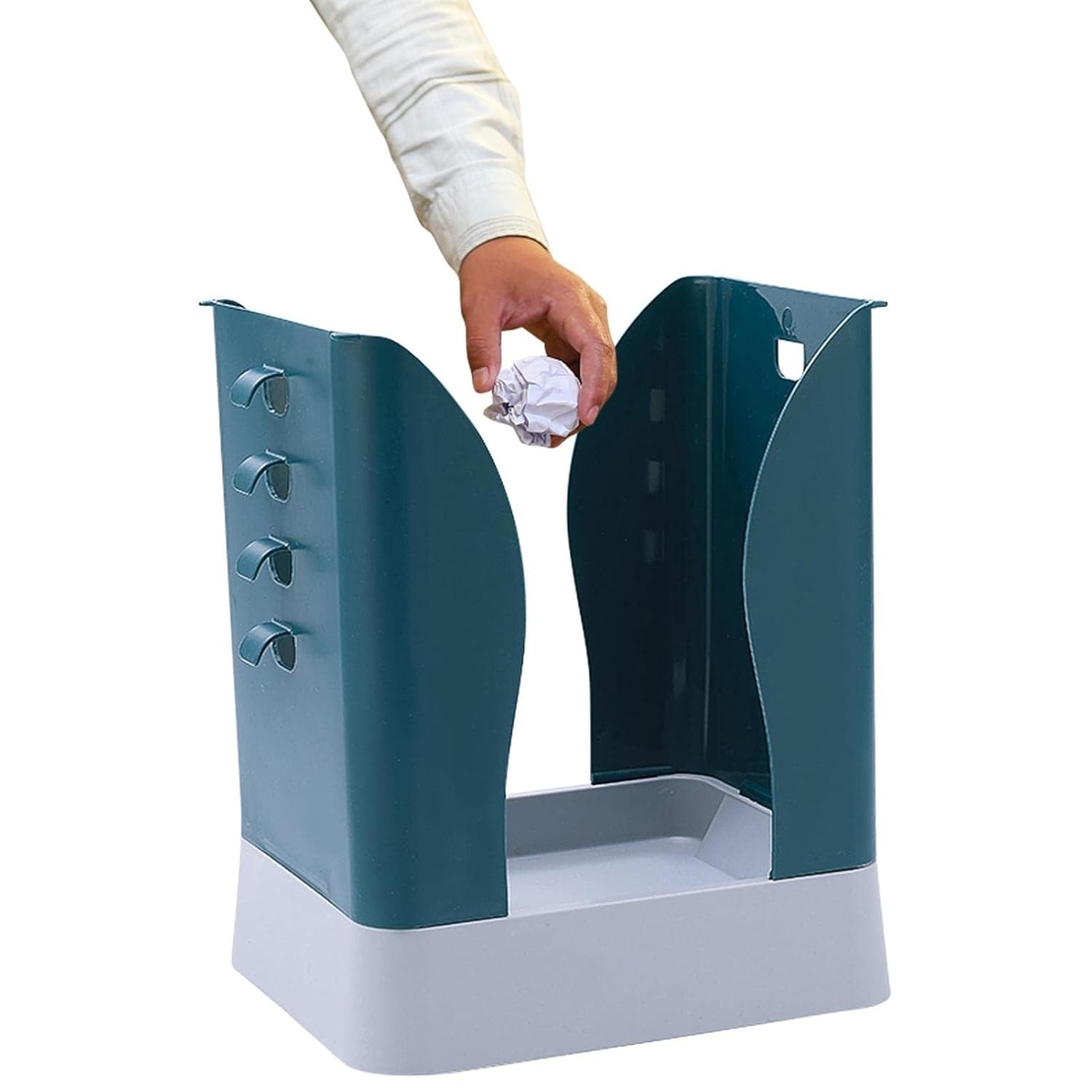 Cos de Gunoi Extensibil, Flippy, din Plastic, Reglabil, Pliabil, Versatil, pentru Bucatarie, Baie sau Birou, Cos Universal, 21x25x17 cm, Albastru Gri