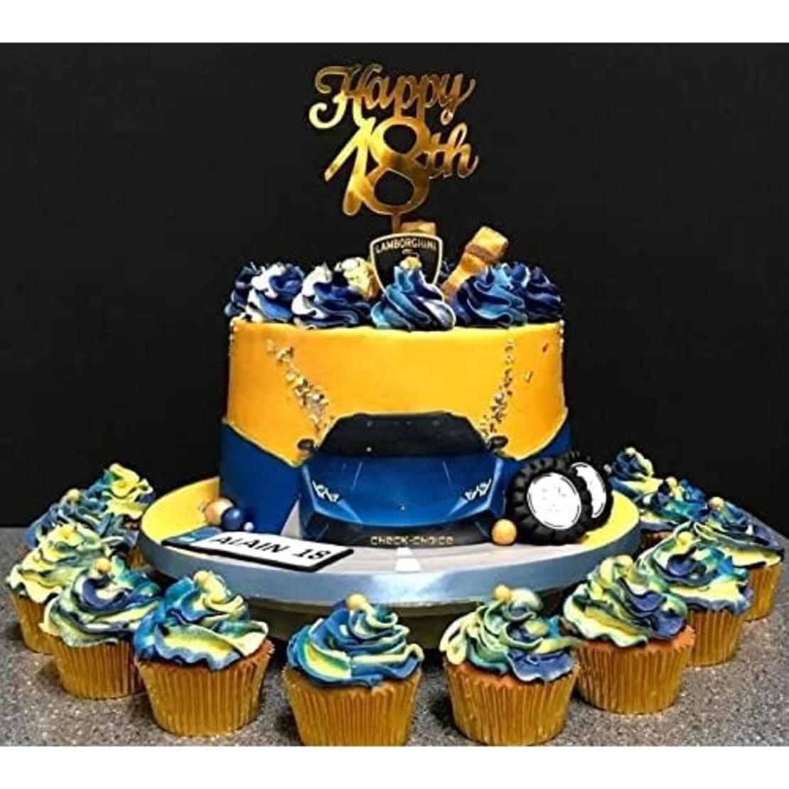 Decoratiune Topper pentru Tort, Flippy, Model Happy18th, Dimensiuni 10 cm, Tematica Majorat, Auriu