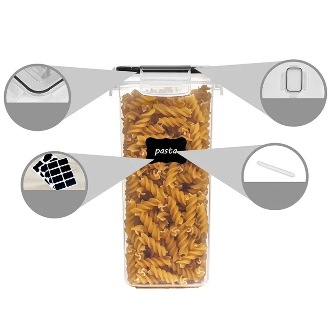 Cutii de depozitare alimente, Flippy, Set din 7 Cutii pentru Condimente, Cereale, Cutii pentru Bucatarie, din Plastic PP, Cutii Alimentare, Diferite Dimensiuni, Transparente