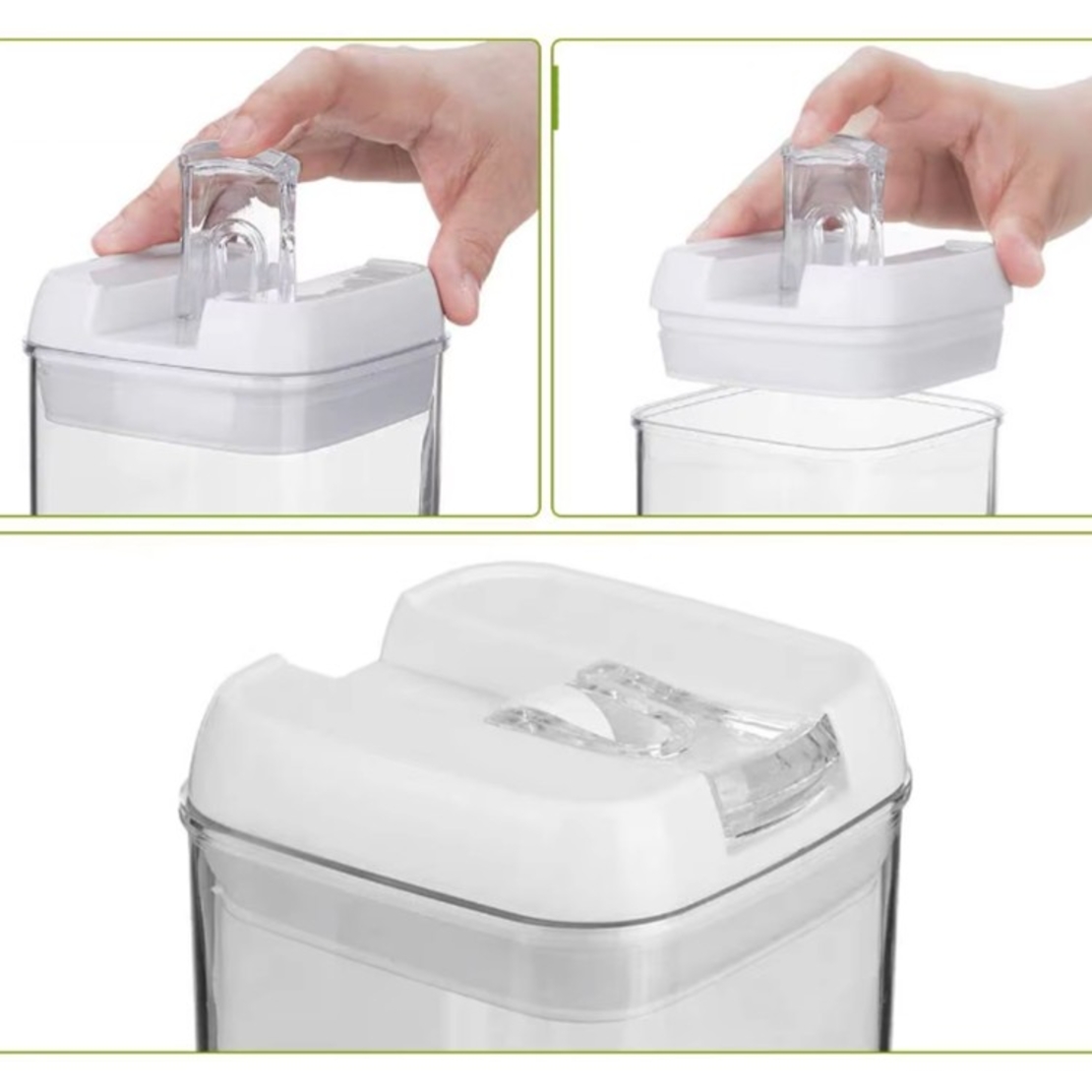 Cutii de Depozitare Alimente, Flippy, set din 5 Cutii pentru Condimente, Volumetrie 0.5l, 0.8l, 1.2l, 1.9l, Transparente cu Capac Alb