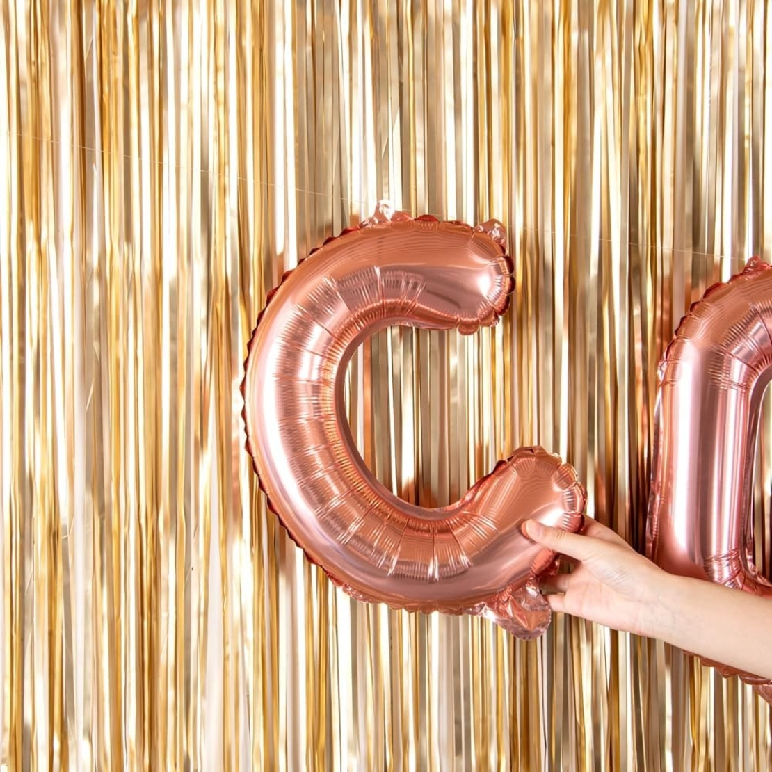 Balon Folie Metalizata Litera C, Flippy, 40 cm, Umflati cu Heliu sau Aer, Ambalaj Individual, Pai inclus, Rose Gold