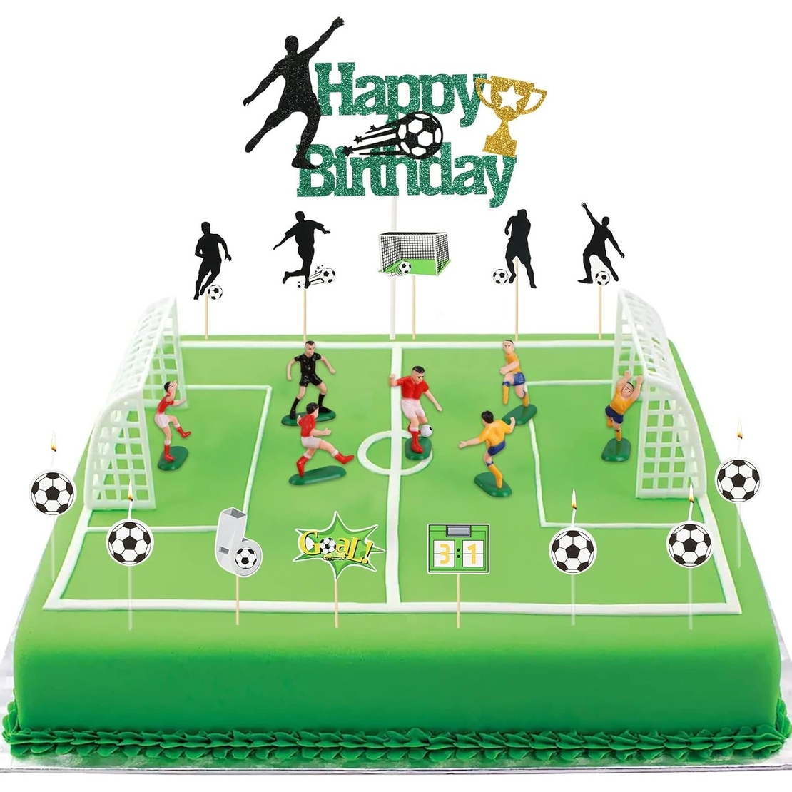 Set 5 Lumanari de Tort, Flippy, Model Mingi de Fotbal, 3.5 cm, din Ceara, Alb/Negru