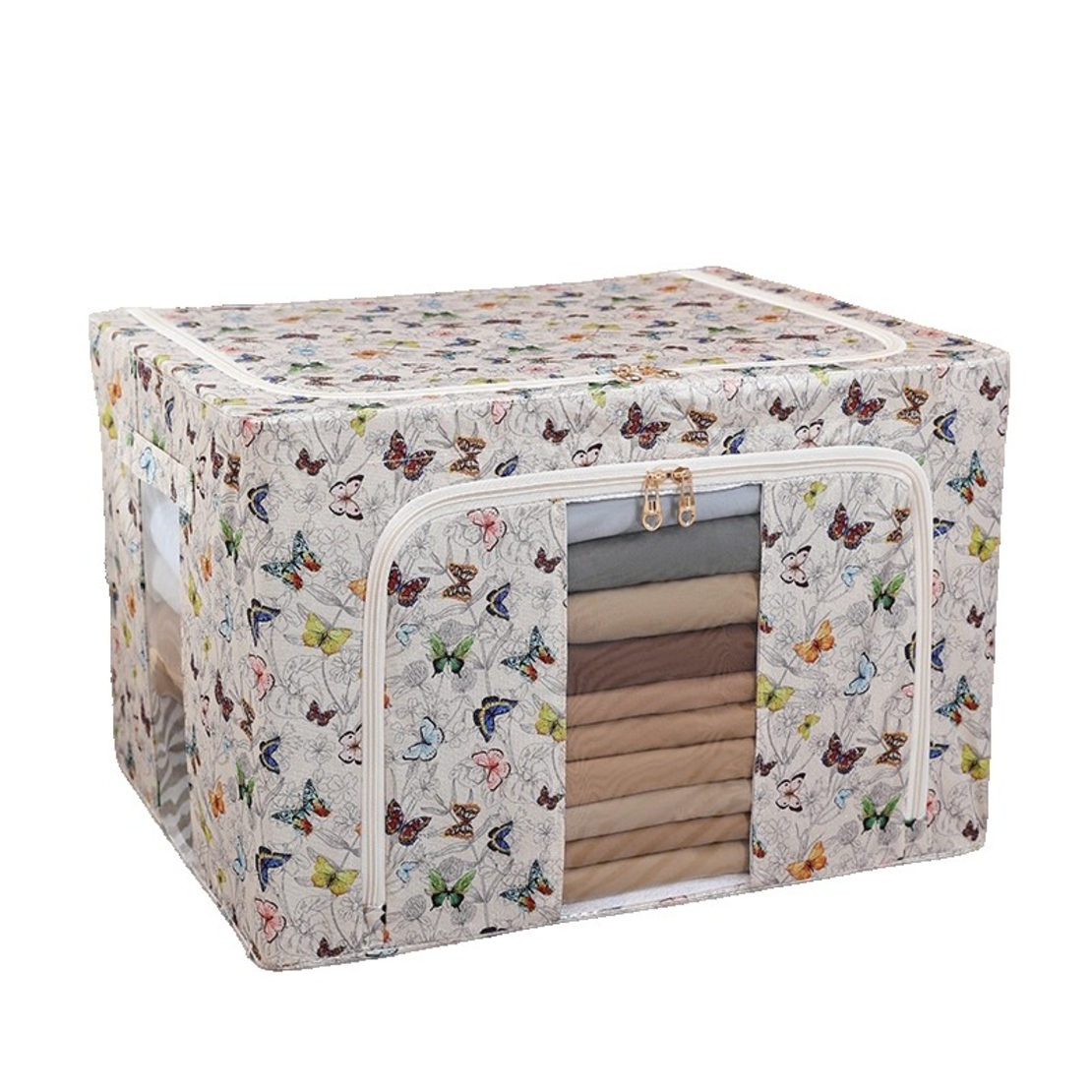 Cutie Depozitare, Flippy, 66L, din Material Textil, 50 x 40 x 33 cm, pentru Haine si Lenjerii, Model Fluturasi, Multicolor