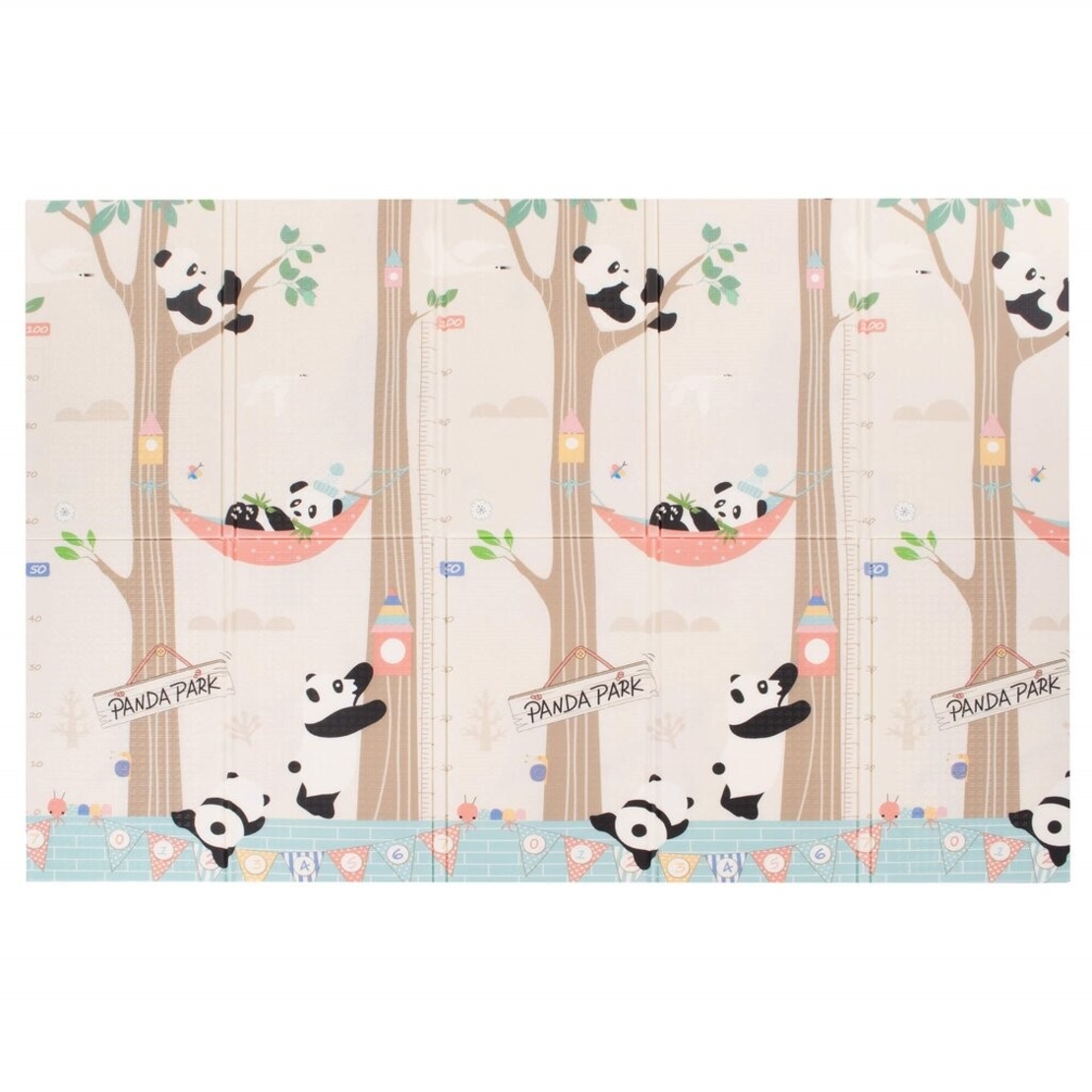 Covoras pentru Copii, Flippy, cu 2 Fete, Model Panda/Party, din XPE+PE, Impermeabil, Antiderapant, Protectie Termica, +3 Luni, Pliabil, 180 x 200 x 1 cm, Multicolor