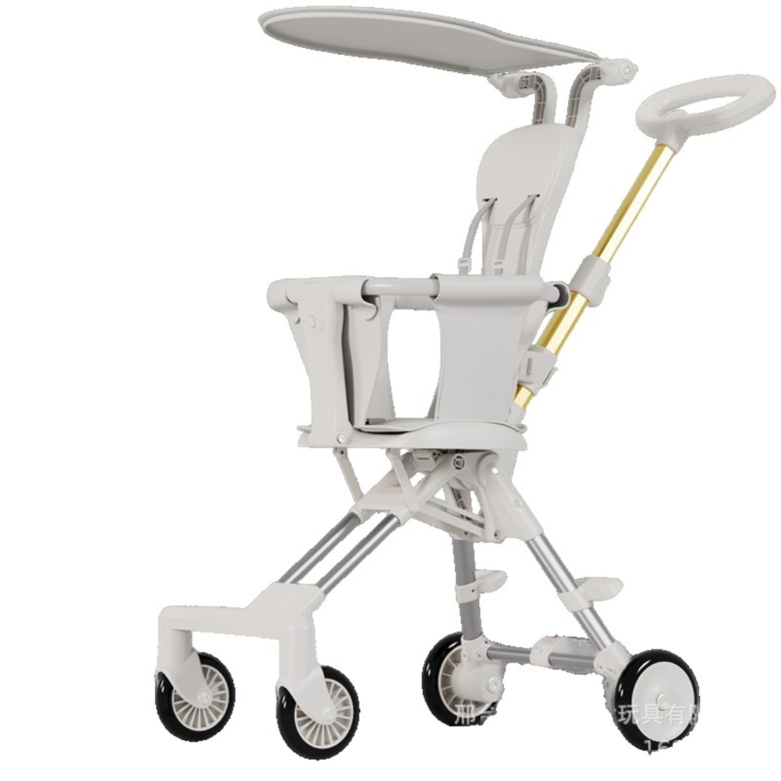 Carucior Pliabil, Flippy, 1-3 Ani, Reversibil, 4 Roti, Parasolar, din Aliaj de Aluminiu + Plastic + Textil, 52 x 42 x 90 cm, Alb