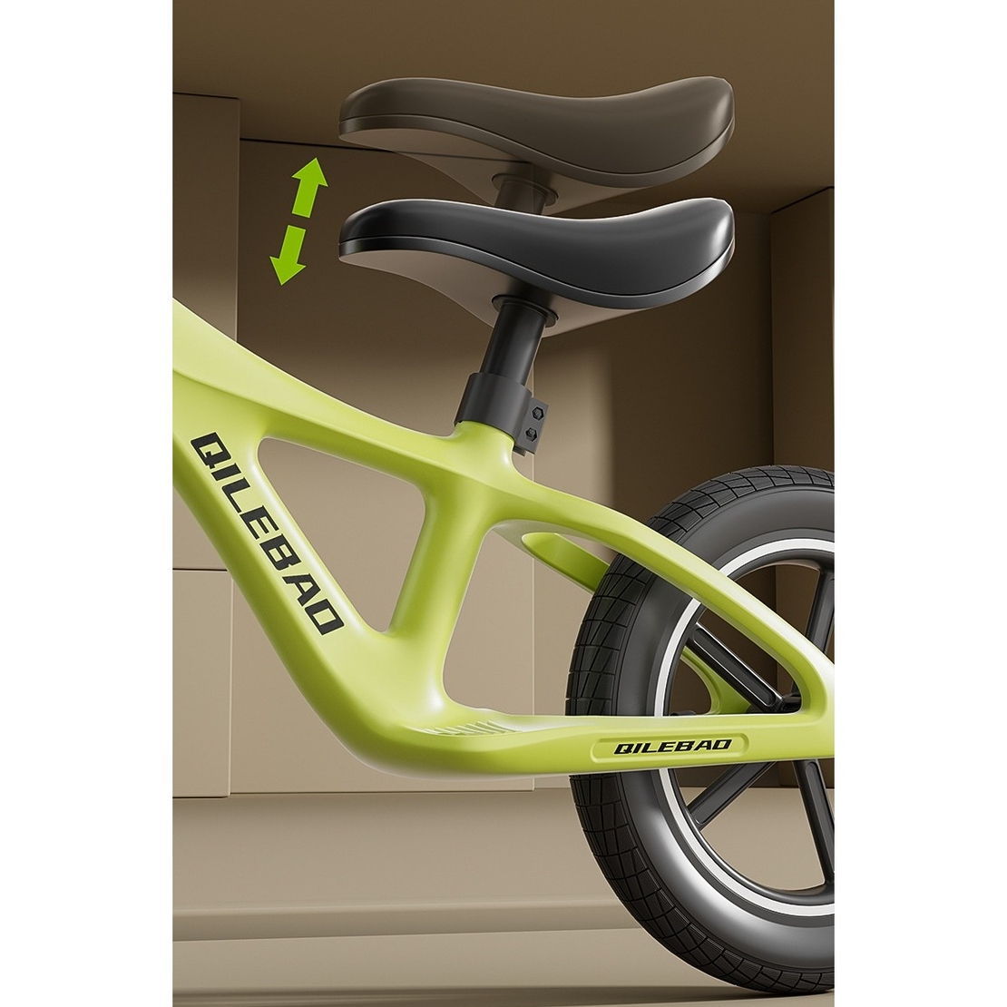 Bicicleta pentru Copii, Flippy, Fara Pedale, Pentru 2-6 Ani, 2 Roti Silentioase, Sa Reglabila 43 - 58 cm, din Plastic si Fibra de Sticla, 88 x 56 x 43 cm, Verde