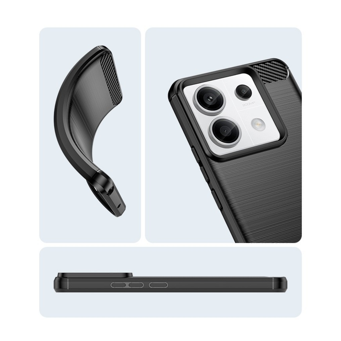 Husa de Protectie pentru Xiaomi Redmi Note 13 Pro, Flippy, Protectie 360, din TPU cu element de Carbon, Anti Alunecare, 1.8 mm, Negru