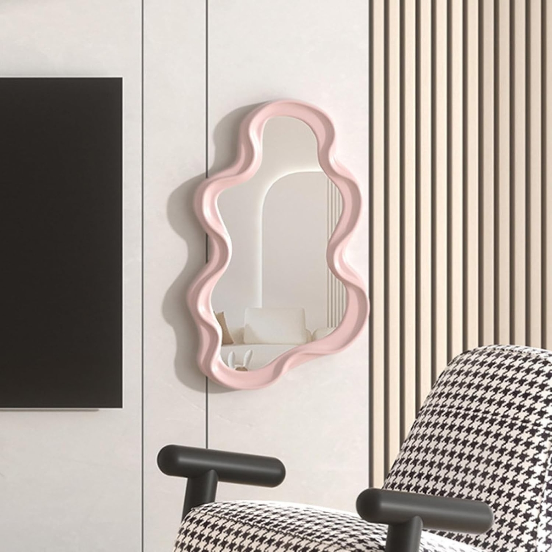 Oglinda de Perete, Flippy, Decorativa, pentru Baie, Dormitor, Sufragerie, Model Minimalist in Forma de Nor, 41x26 cm, Roz