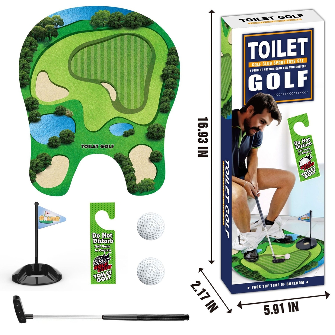 Covoras de Baie, Flippy, Model Teren de Golf, Interactiv, +14 Ani, din PVC, 80 x 69 cm, Verde